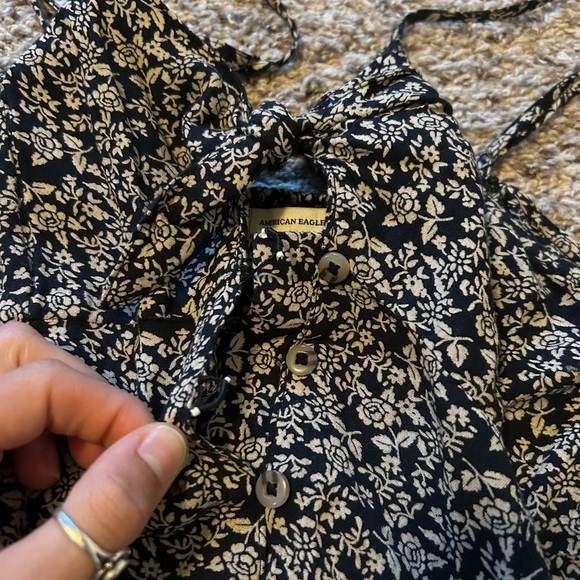 American eagle fit and flare black floral button down dress - Picture 4 of 7